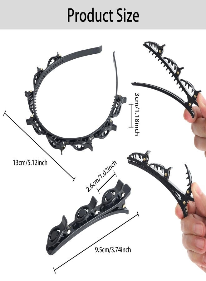 HLTOO 6PCS Acrylic Braided Hair Clips, Bangs Hairstyle Hairpin Headband with Clips, Toothed Headband Braid Tool, for Women and Girls Hair Styling Accessories, 2 Colors (Black and Brown) - Image 2